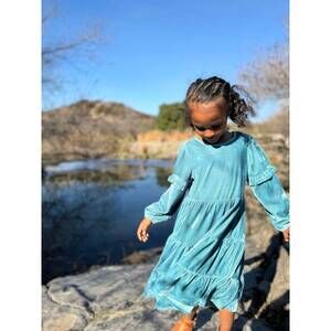 NEW VIGNETTE girl's eliana casual dress in teal velvet